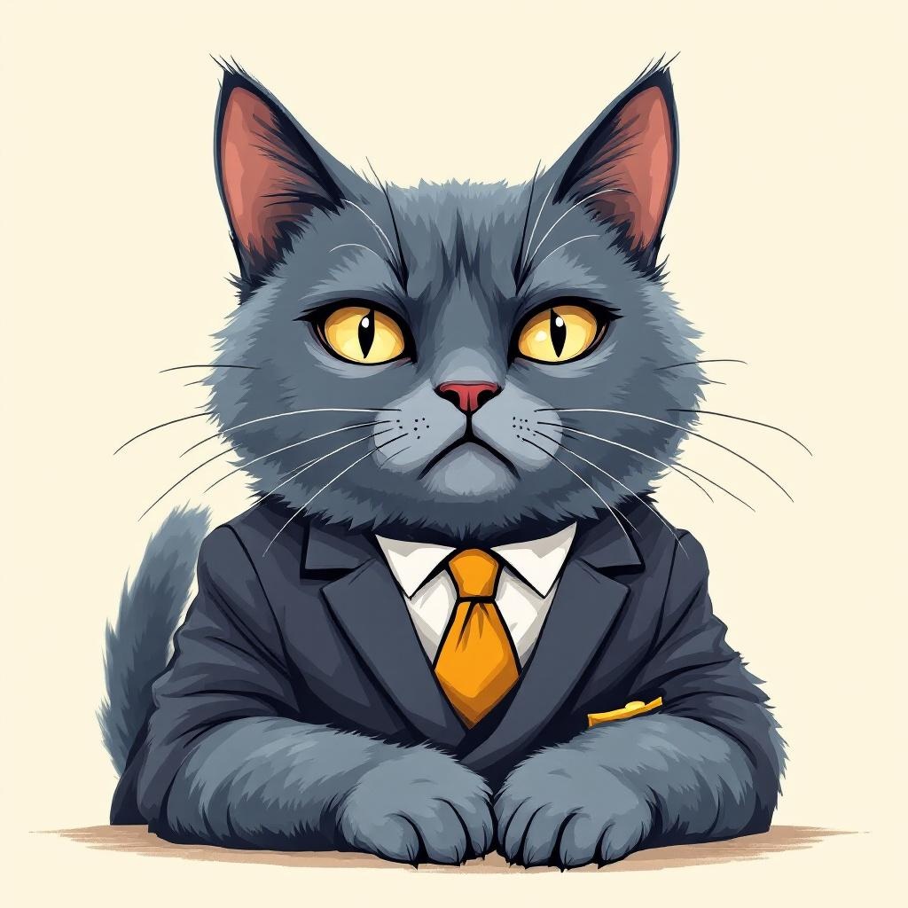 Doris, a regal russian blue cat with formal posture