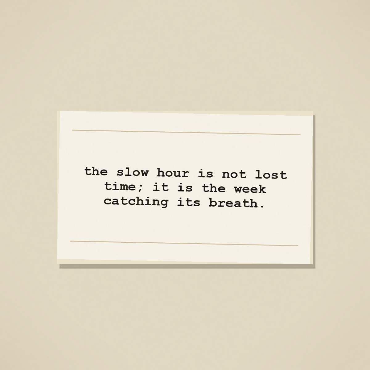 a typewritten slip of paper on the cafe counter, dated sunday · august 30, 2026